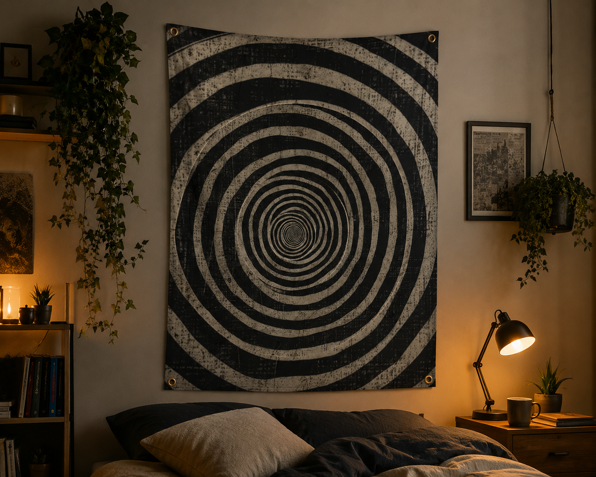Black and White Spiral Art Tapestry