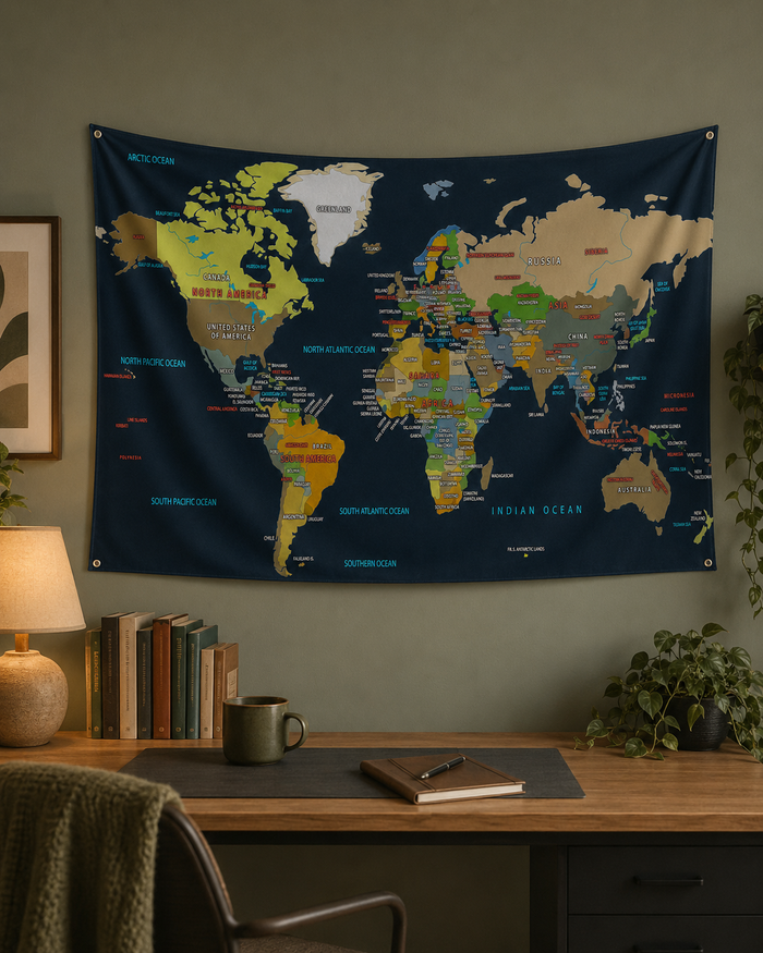 World Map Wall Tapestry