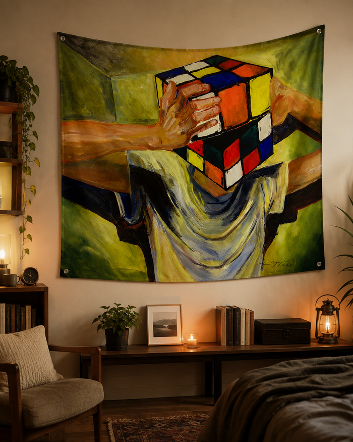Messy Head Abstract Art Tapestry