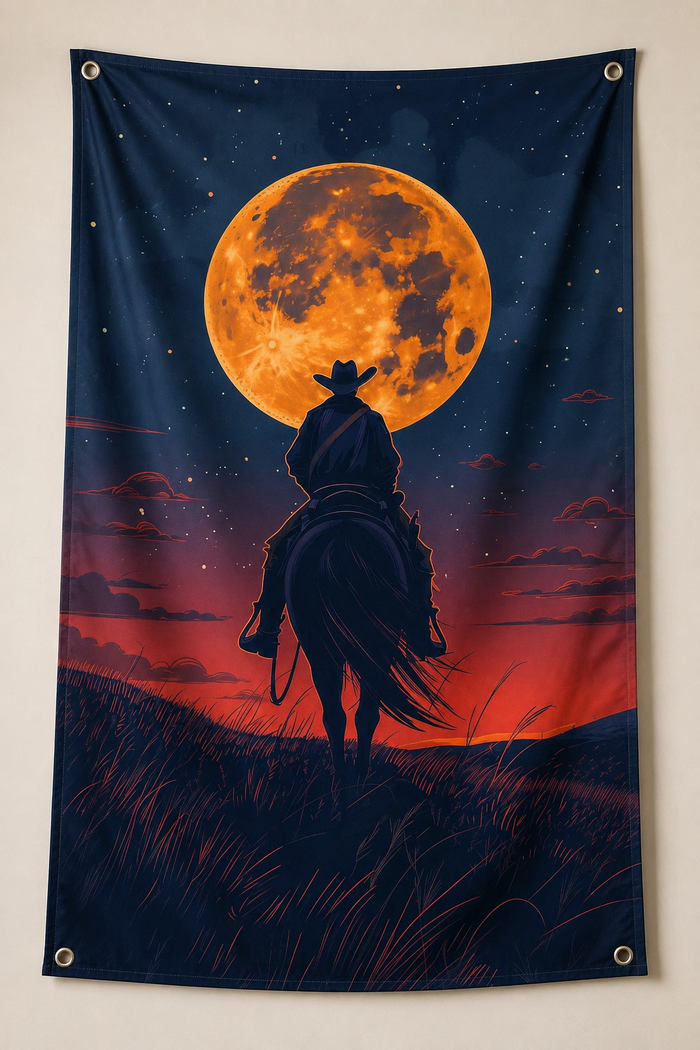 Horse Rider Moonlight Art Tapestry