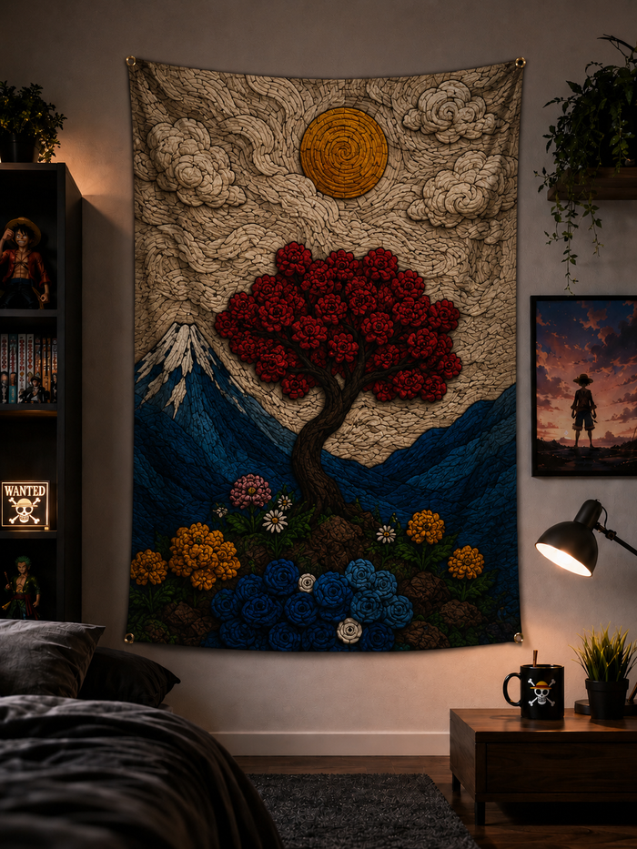 Red Tree Imagination Wall Tapestry