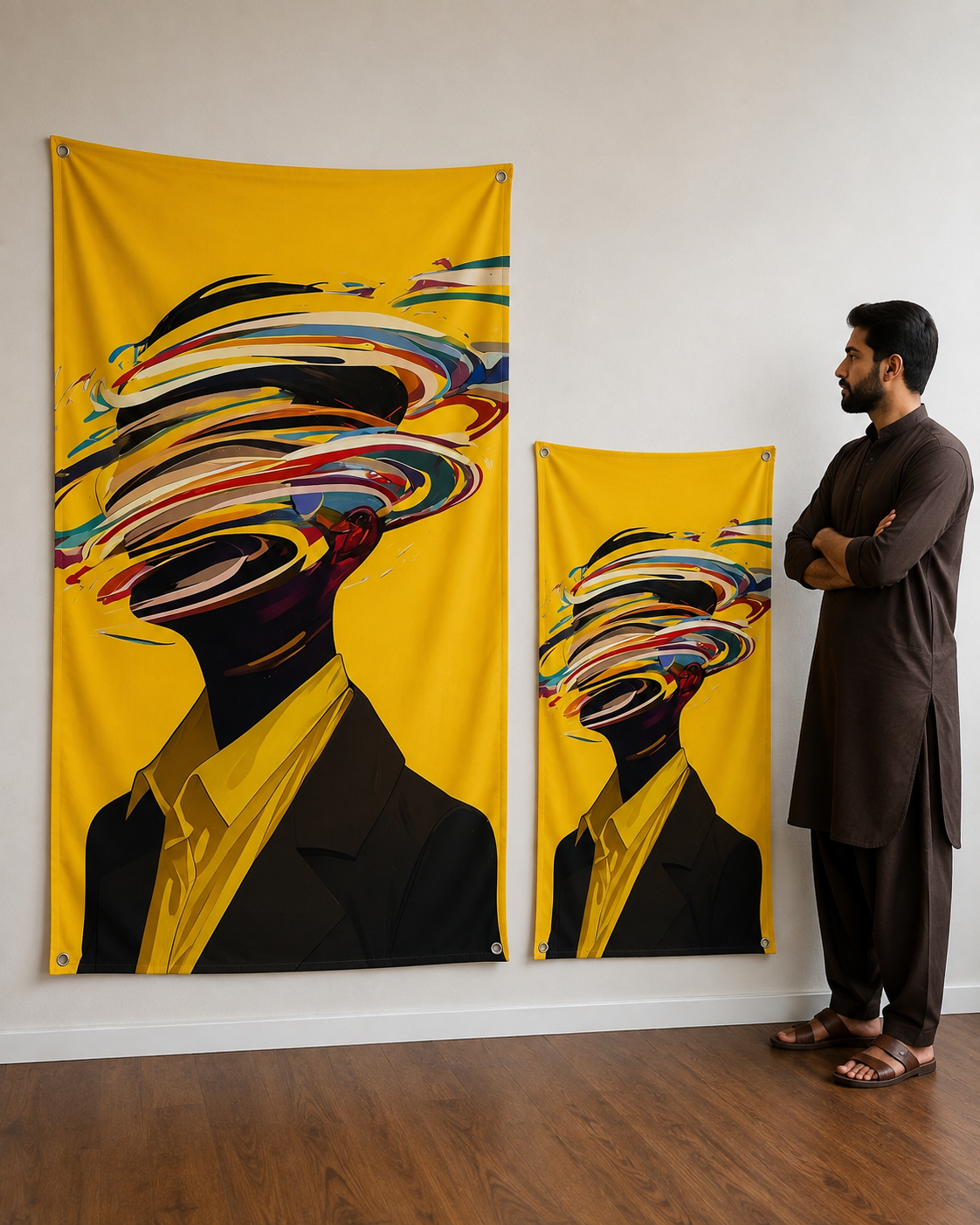 Confused Head Abstract Art Tapestry